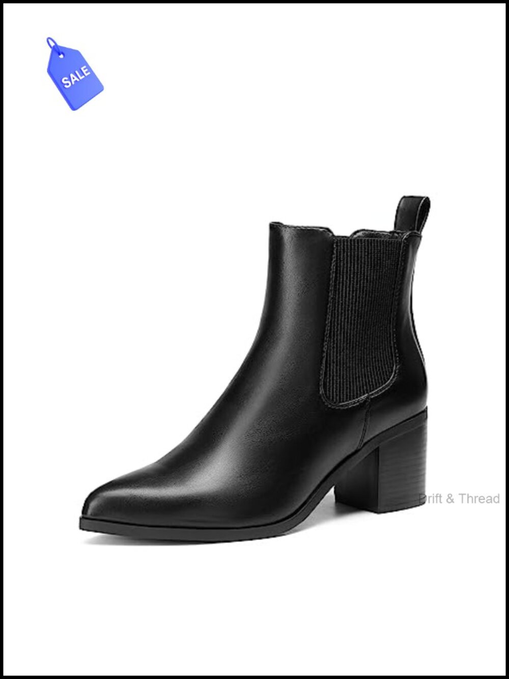 Women's Heeled Ankle Chelsea Boots Faux Leather Pointed Toe Block Heel